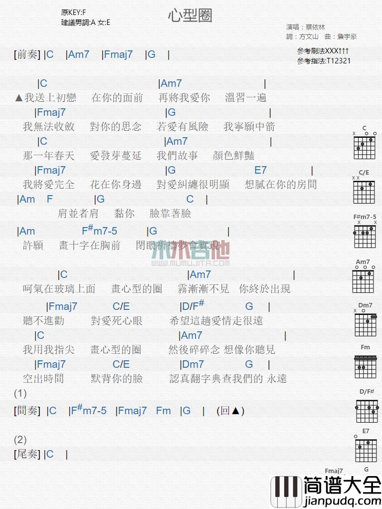 蔡依林_心型圈_吉他谱_Guitar_Music_Score