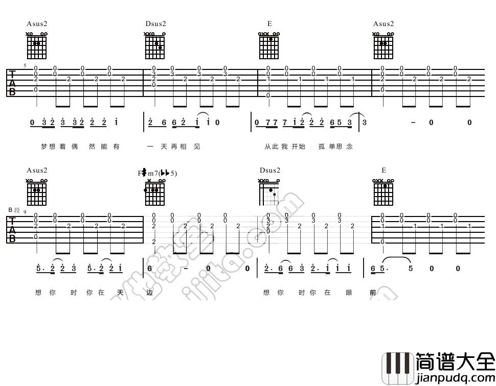 李健_传奇_男声版__吉他谱(A转C调)_Guitar_Music_Score