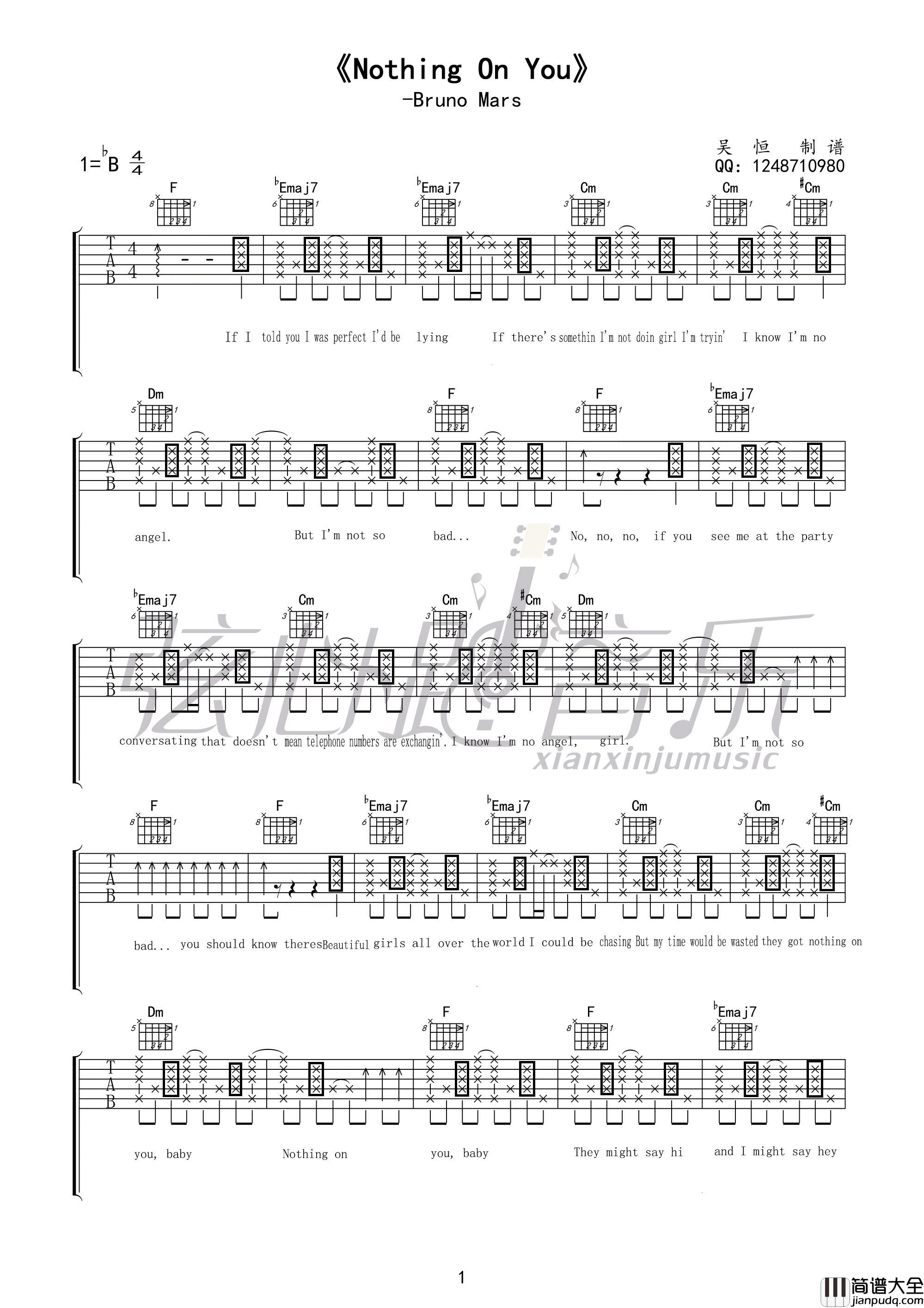 Bruno,Mars_Nothing_On_You_吉他谱_Guitar_Music_Score