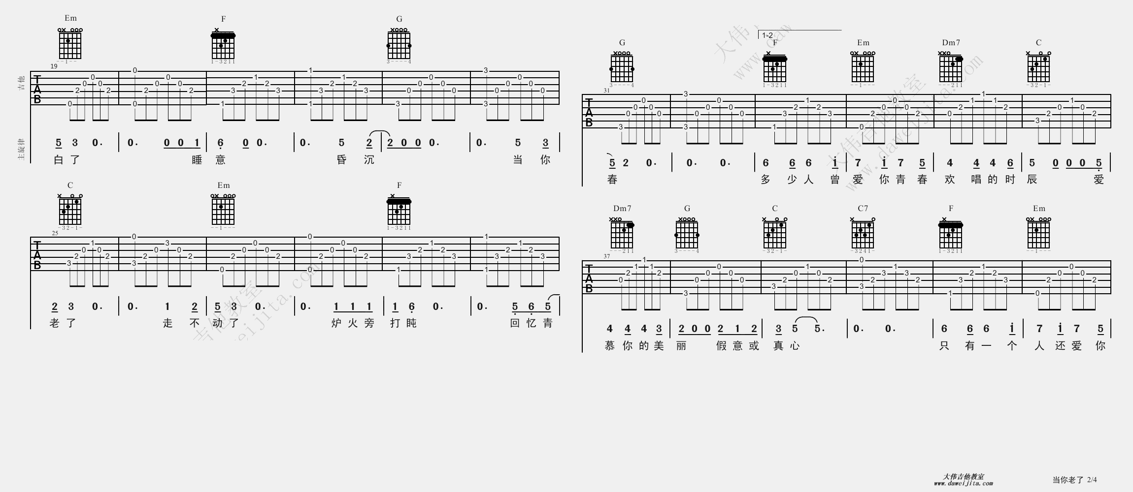 赵照_当你老了_吉他谱(D调)_Guitar_Music_Score