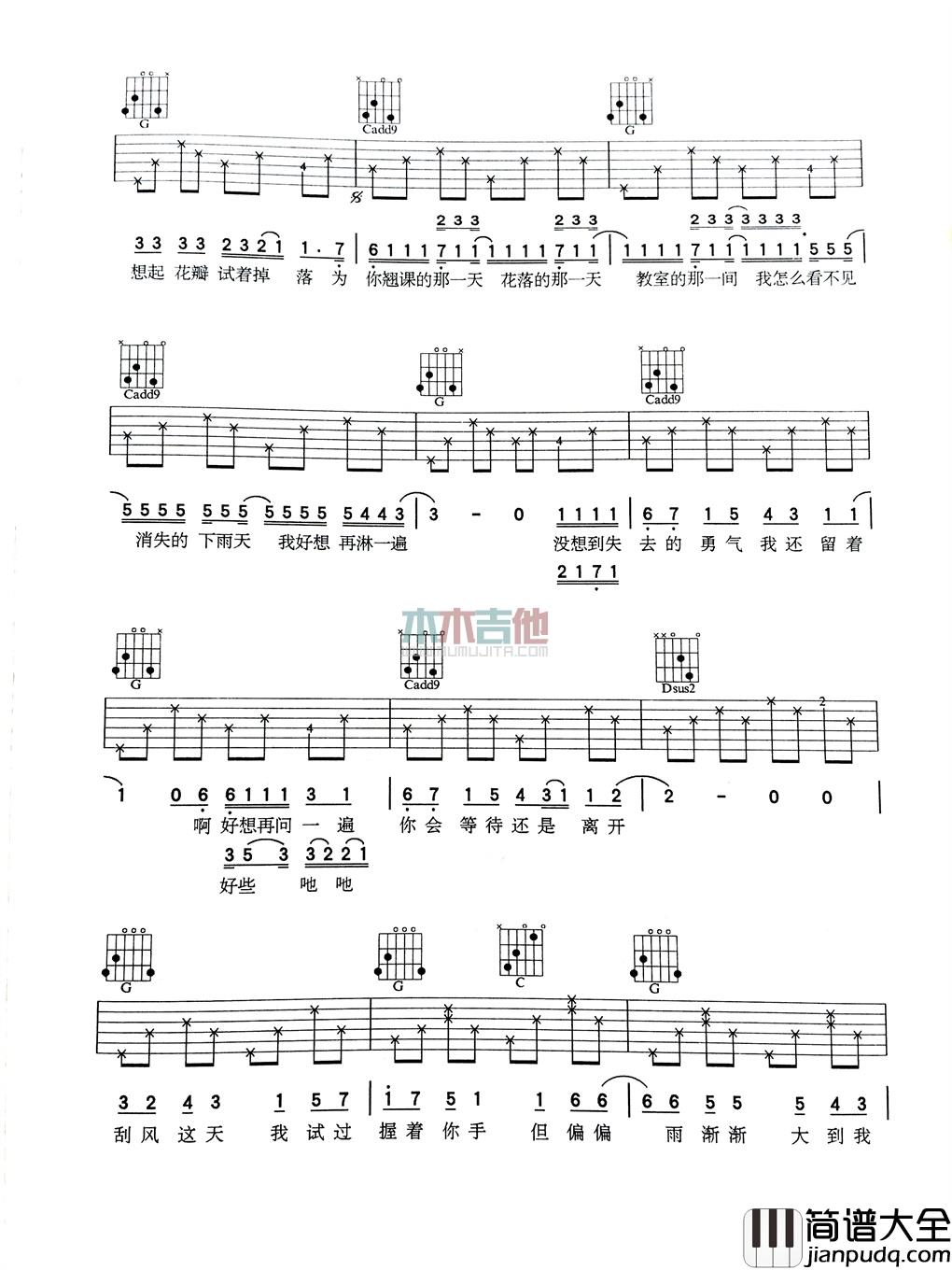 周杰伦_晴天_简单版__吉他谱_Guitar_Music_Score