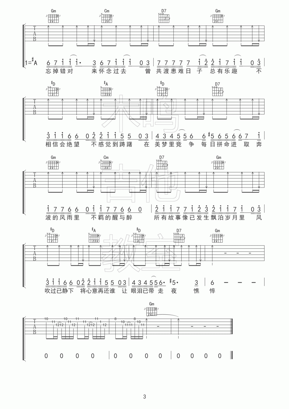 汪晨蕊_友情岁月_吉他谱_Guitar_Music_Score