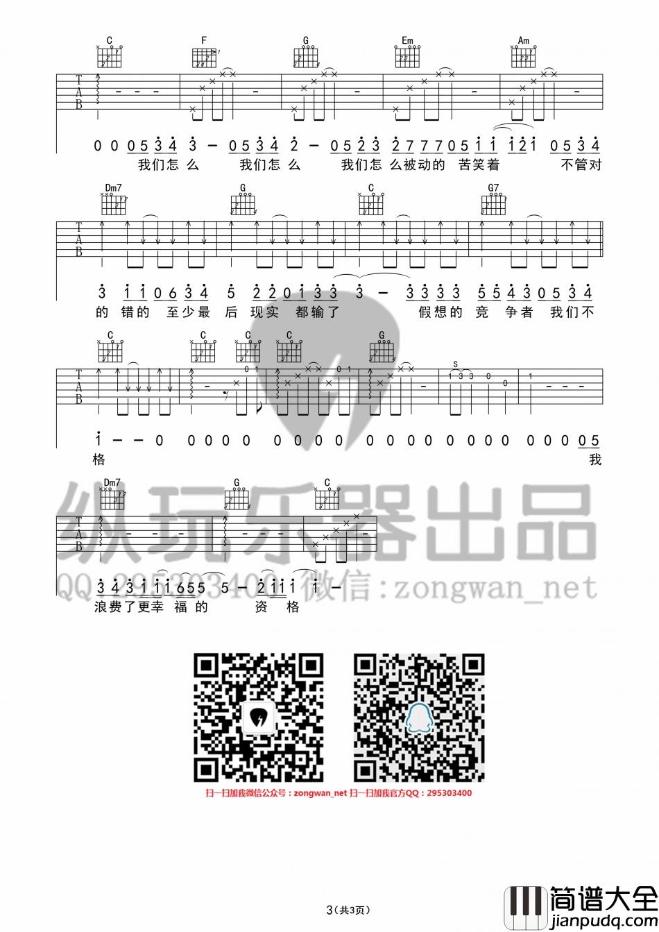 张赫宣_我们不该这样的_吉他谱_Guitar_Music_Score