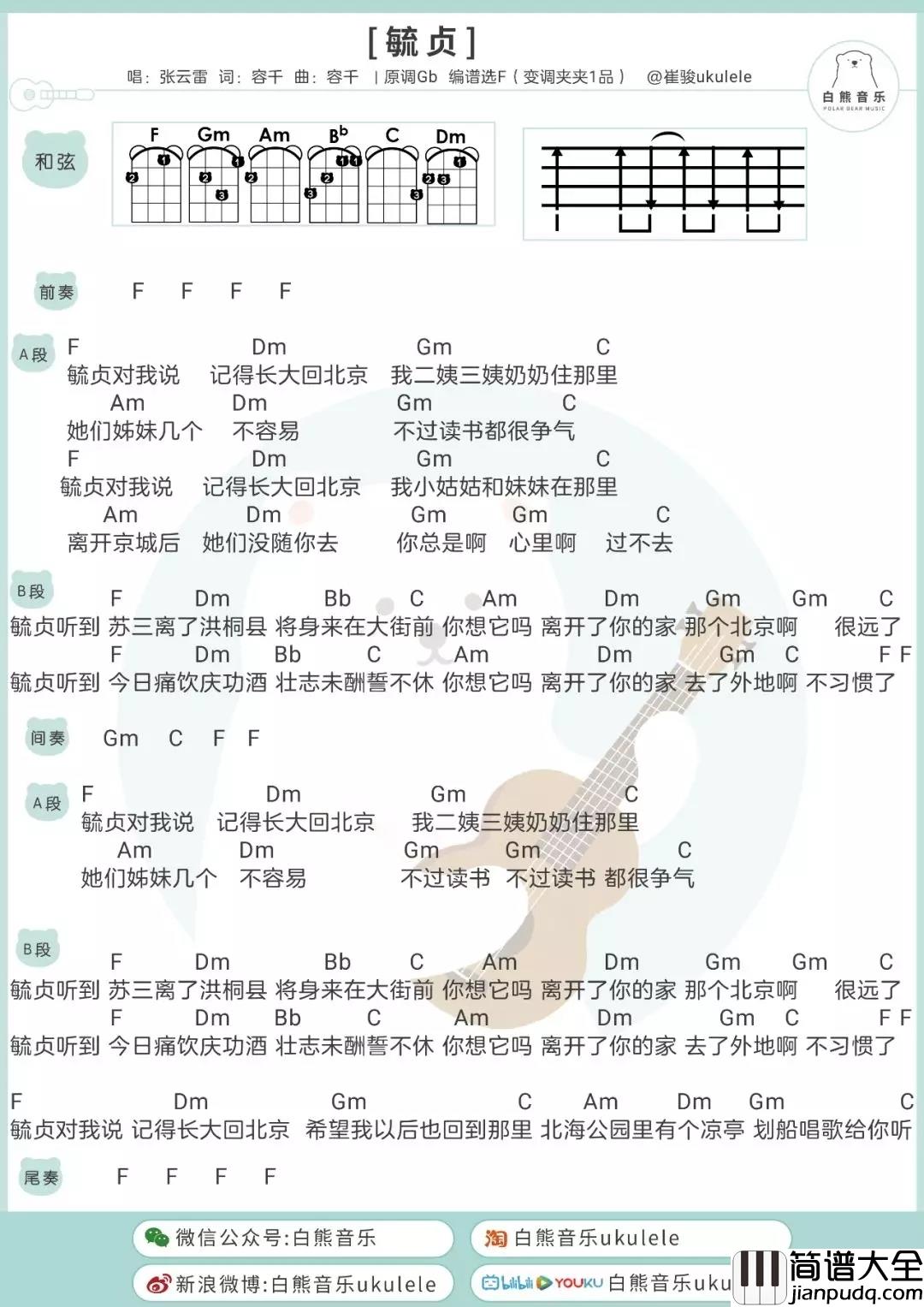 毓贞尤克里里谱_张云雷_浅吟游子思乡情，温暖而美好